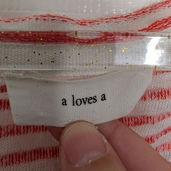 A Loves A Stripe Shirt Womens Size Large Red Linen Cotton Short Sleeve Casual - Picture 4 of 10